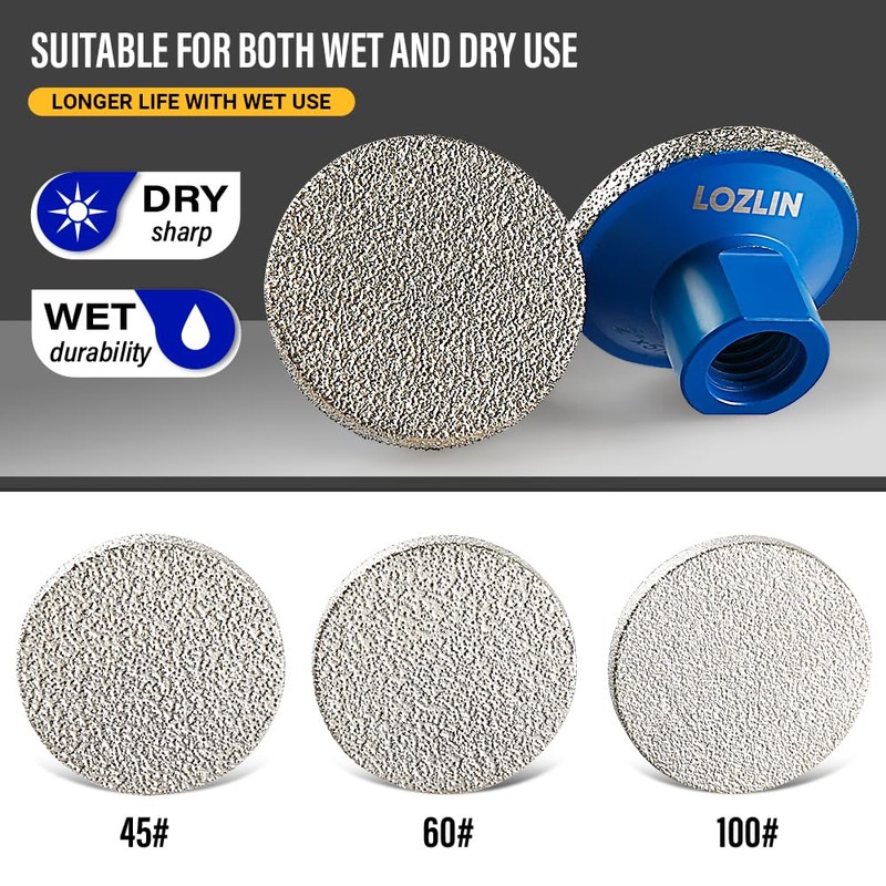 LOZLIN 3-Pack 2" Brazed Grinding Heads 5/8-11 Thread - Flat