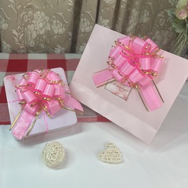 6 PCS Large Pull Bows,Pink Bows for Gift Wrapping,6 inches Pattern Series,Party Birthday Holiday Gift Wrapping Bow, Christmas, Valentine's Day Present Decoration Bow