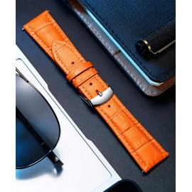 BINLUN Genuine Leather Watch Band, Replacement Watch Strap, Genuine Calfskin, Quick Release, Crocodile Pattern, 10 Colors, 13 Sizes, Unisex