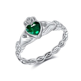 DAYLINLOVE Claddagh Rings for women 925 Sterling Silver Emerald Claddagh Celtic Knot Promise Ring Wedding Engagement Celtic Irish Jewellery Gifts for Women Wife(7)
