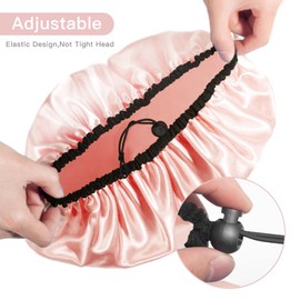 Auban Shower Cap, Large Shower Cap for Women Reusable, Adjustable Size Double-Layer Waterproof Bath Hair Cap for All Hair lengths, 3 Colors