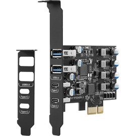 PCIE USB Card 25W Power Supply PCI Express to USB 3.0 Expansion Card 4 Ports (2x Type A + 2x Type C) Fast Charging with Low Profile Bracket for Desktop PC
