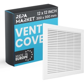 Repa Market 12 x 12 Inch / 300 x 300mm (Outer Size) White Square Air Vent Covers for Walls - Plastic Intake Air Vents - Grill Cover w/Nylon Mesh Screen - HVAC Ceiling Ventilation Grilles