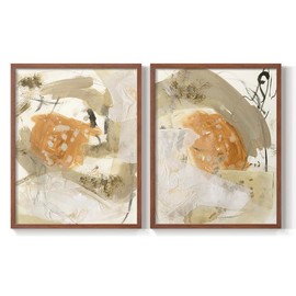 Renditions Gallery Set of 2 Peel & Stick Framed Prints, Neutral Abstract Wall Art, Earthy Tones Blended Brushstrokes Wall Decor, Re-Stickable - Ready to Hang - 8"x10" - Walnut Frame LT588