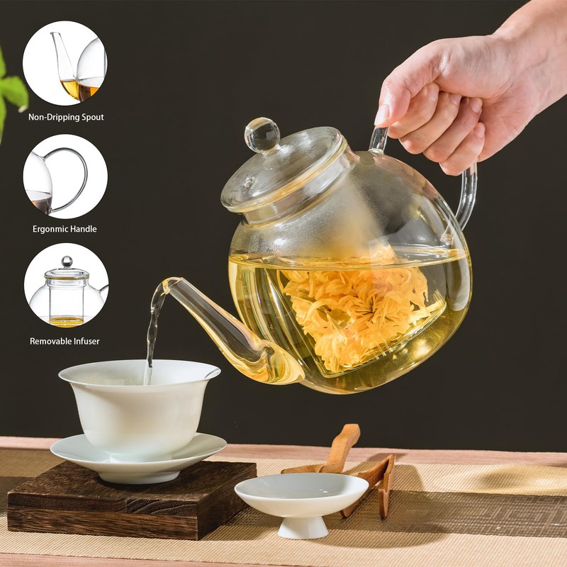 Wlasss 1530 ml/52 oz Large Glass Teapot with Removable Infuser,