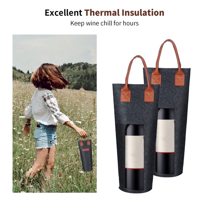 Single Bottle Wine Tote Bag Portable Felt Insulated Padded Thermal