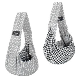 Cuby Dog Cat Sling Carrier Hands Free Reversible Pet Shoulder Sling Bag Soft Purse Carrier for Small Puppy Kitten Indoor Travel(Grey Stripe Fixed)