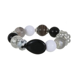 Jules D. Chunky Beaded Bracelets for Women Silver Gold Plated Colorful Crystal Glass Murano Beads Stretch Bracelets (Black and White)
