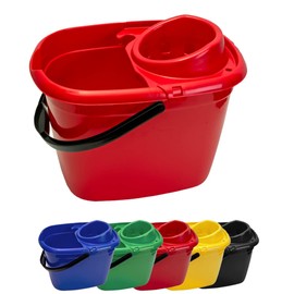 Professional 14L Mop Bucket with Wringer (Red) Colour Coded With Easy Carry Handle for Domestic and Commercial Cleaning Hospital Contract Cleaning Bucket Industrial - Avern