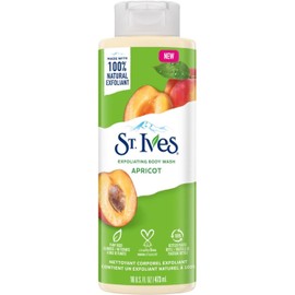 St. Ives Gel de ducha exfoliante de albaricoque para mujer, extractos 100% naturales, libre de crueldad, sin parabenos, 16.0 fl oz, blanco