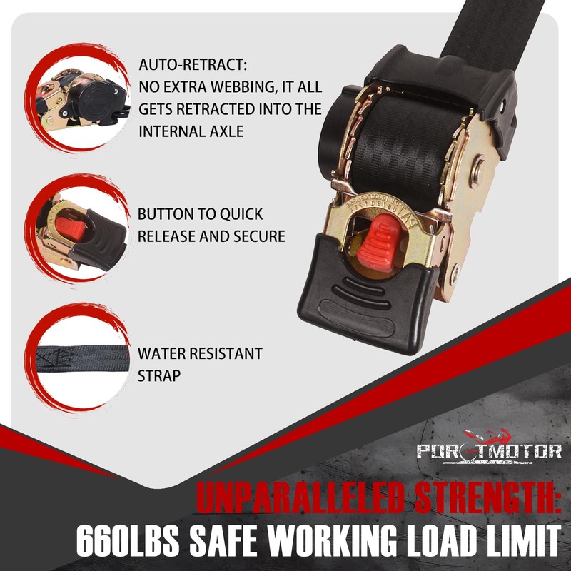 Porotmotor 2 Pack Bolt-On Retractable Ratchet Straps (2" x9'), 3000LBS