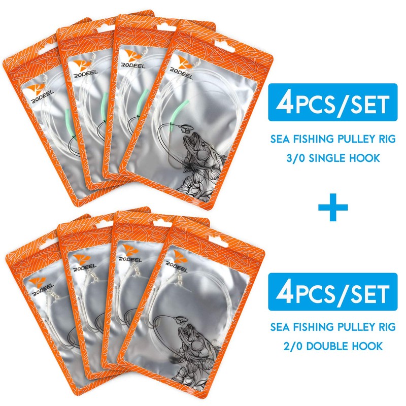 Rodeel 8 PCS Sea Fishing Rigs Pulley Rig Double &