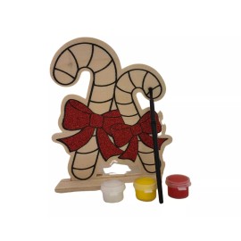 KC Republic Wooden Paintable Candy Canes with Bright Red Gift Bow Waiting for Santa Claus