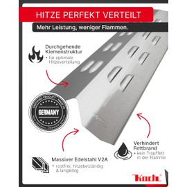 KOCH #55 Rustproof Flame Distributor 395 x 145 mm Suitable for Various Gas Grill Models – Universal Burner Cover with Gill Structure – Solid Stainless Steel V2A Thickness 1.25 mm 650 g 1A Quality Made in Germany
