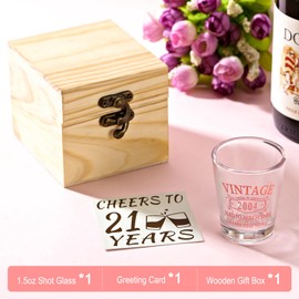 21st Birthday Gifts for Her - 1.7 oz Shot Glass with Wooden Box, Vintage 2004 Cheers to 21 Years, 21st Birthday Decorations for Her
