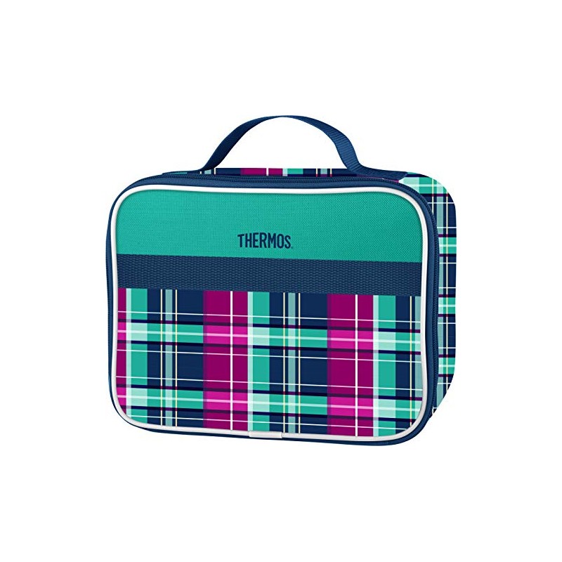 Thermos Single Compartment Soft Lunch Kit, Gingham and Plaid Green,
