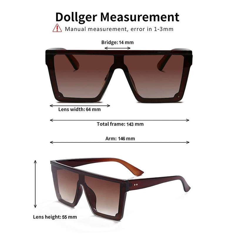 Dollger Retro Square Sunglasses Women Men Large Fashion Flat Top