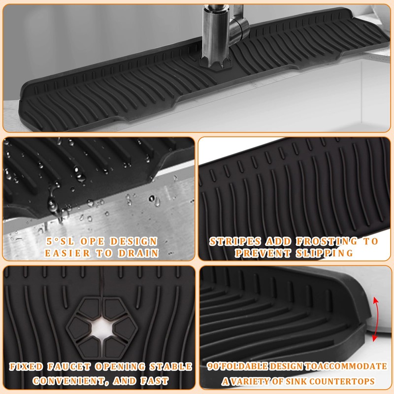 XAUXAGL 30 Inch Sink Splash Guard,Longer Silicone Sink Mat for