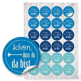 Logbuch-Verlag 96 Schön dass du da bist Sticker Wedding Blue Turquoise Maritime I Sticker Labels for Guest Gift Christening Communion Wedding Decoration