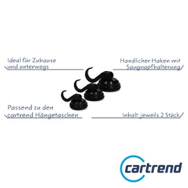 Cartrend Caravan 10218 Suction Cup Hooks 6 kg for Camping, Caravans, Motorhomes, Suction Hooks, Black, Set of 2