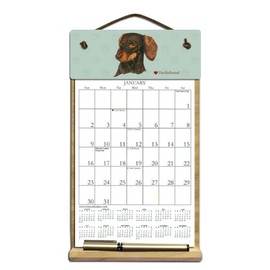7" x 12" Wooden Refillable Dog Calendar Holder Filled with The Rest of 2025 and 2026 calendars and Includes an Order Form Page for 2027-DACHSHUND