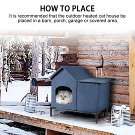 COZIPETAO Outdoor Shelter Heated Cat Houses for Outside Cats and Kitty with Heated Pad 19 X 22 X 17 Inches in The Winter (Heated-Blue)