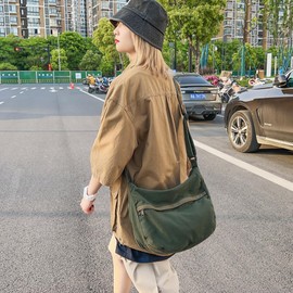 Canvas Messenger Bag Large Hobo Crossbody Bag with Zipper Casual Shoulder Tote Handbag for Women and Men (Green)