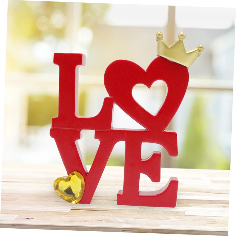 SHOWERORO Couples Sculpture Decor Wooden Valentines Day Decor Love Letter