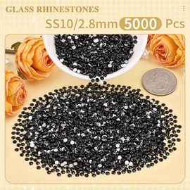 5000PCS SS10/2.8mm Crystal Rhinestones (Jet Black), Bedazzling Flatback Glass Rhinestones for Crafting DIY Nail Art Makeup Decoration, Gems Diomand Charms for Tumbler Shoes Clothing Mug