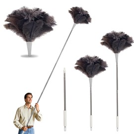 Madrigal 72" Extendable Feather Duster for Cleaning, Eco-Friendly Ostrich Feather Duster with Ergonomic Handle, Washable Long Handle Feather Duster for High Places, Home & Office Cleaning
