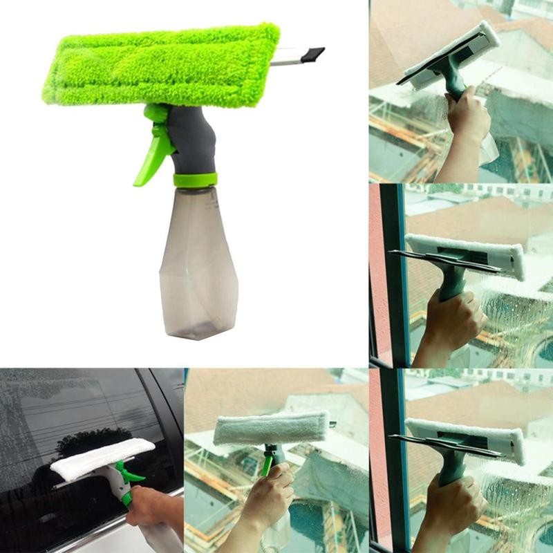 3 in 1 Window Squeegee with Microfiber Scrubber Water Spray