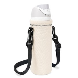 Linkidea Neoprene Water Bottle Carrier Bag Compatible with Owala FreeSip 24oz, Twist 24oz, Potter 24oz, Insulated Water Bottle Sleeve Sling Holder with Adjustable Strap, Off White