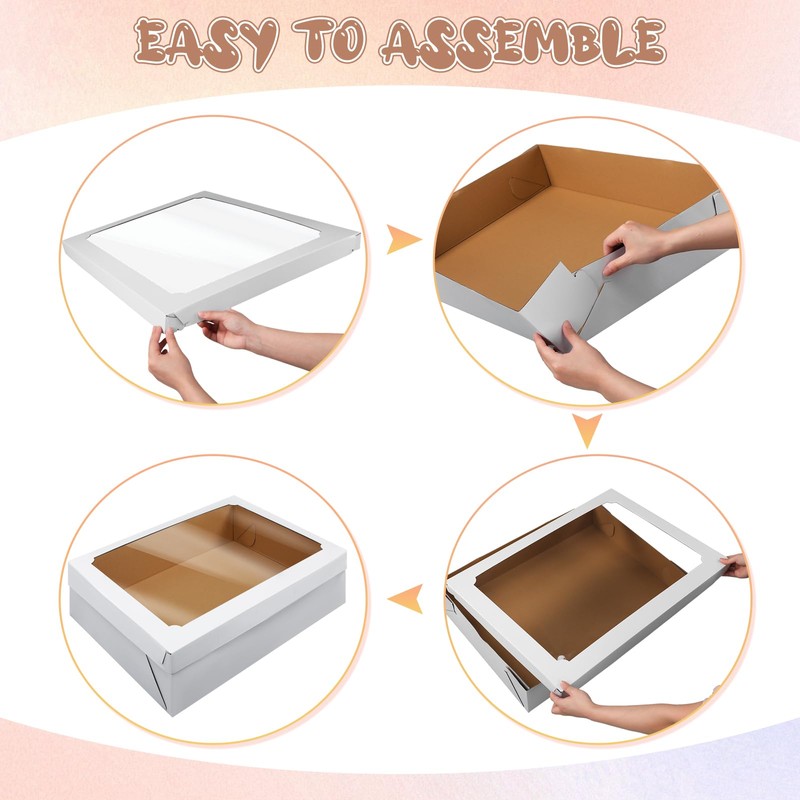 Funnymoom 10 Pcs Full Sheet Cake Box with Window Large