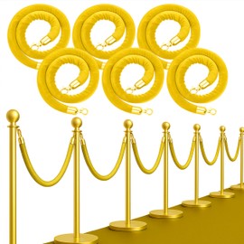 6PCS Yellow Velvet Rope 5FT — Golden Thick VIP Ropes for Events Crowd Control & Event Decor Elegant Safety Divider for Parties Weddings Red Carpet Business Entrances