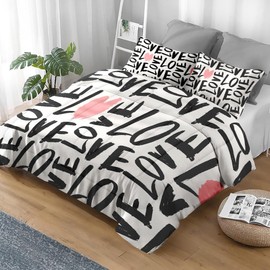 Pamnest 2 Pcs Comforter Set Twin Size, Cool St Black Soft Bedding Set for Kids and Adults, Pink Love Comforter Set with Pillowcase, for Bedroom Bed Decor
