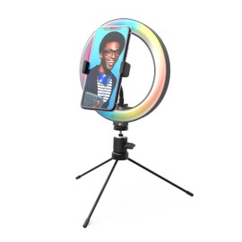 DigiPower 10 Inch RGB Ring Light with 3 Lighting Modes, 15 RGB Colours and 10 Brightness Levels, Smartphone Holder (iOS/Android), for Makeup, YouTube, TikTok and Vlogging, DP-VRL10RGB, Black