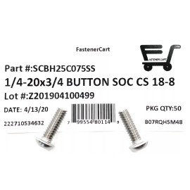 FAS (50) 1/4-20X3/4" Button Head Socket Cap Screw Stainless Steel Allen (50 PCS)