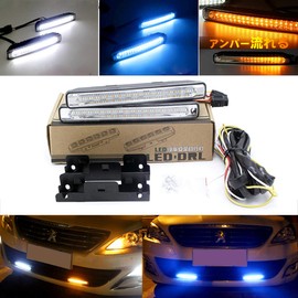 MDLUFY LED Daylight Car Multi-functional Flowing Turn Signal Sequential Turn Signal White/Blue/Amber 12V Tri-Color Stick Type Car Front Bumper Day/Night Driving Light Waterproof Universal Set of 2