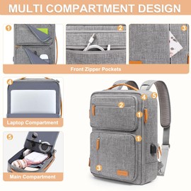 MOSISO Laptop Backpack for Men Women, 15.6-16 inch Laptop Bag, Carry On Daypack for Travel Work, 3 in 1 Flight Approved Computer Travel Backpack with USB Charging Port & Toiletry Bag, Gray