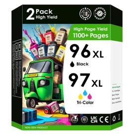 INKjetsclub Remanufactured Ink Cartridge Replacement for HP 96 & HP 97 Ink Cartridge Value Pack. Includes 96 Black & 97 Color Compatible Ink Cartridges