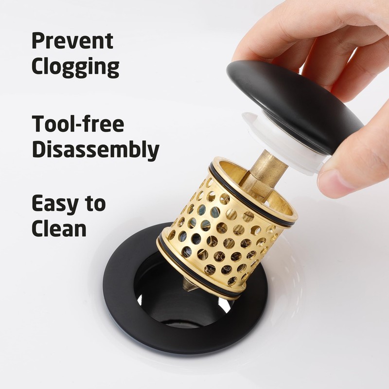 Ceramic Cap Sink Drain Strainer with Overflow, KES Black Bathroom