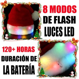 Neten - Sombrero de Papá Noel de felpa con luces LED, sombrero de Navidad iluminado, sombreros de Navidad intermitentes, divertidos sombreros de Papá Noel para adultos o niños (adultos)