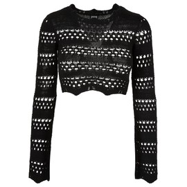Urban Classics Ladies Cropped Crochet Knit Sweater Sweatshirt for Women Available in Many Different Colours Sizes XS - 5XL, black