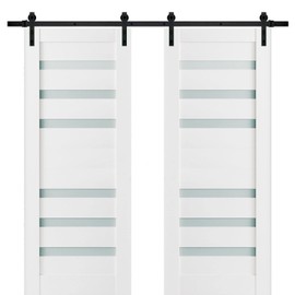 Sturdy Double Barn Door with Frosted Glass | Quadro 4266 White Silk | Sample of Door Color