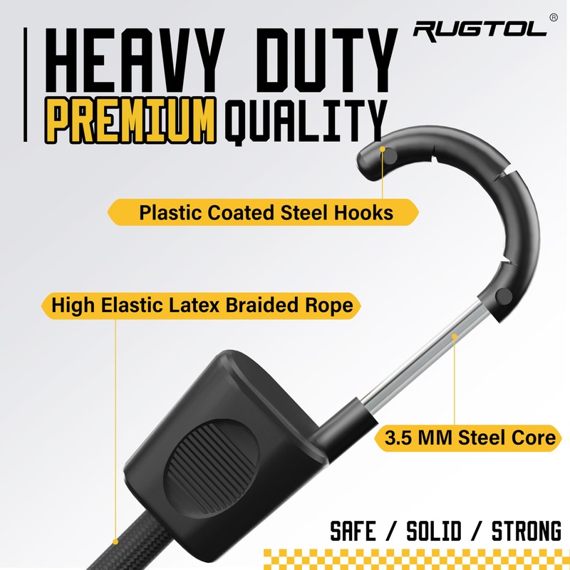Rugtol Adjustable Bungee Cords with Hooks, 6Pcs Heavy Duty Outdoor