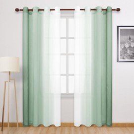 DWCN Ombre Sheer Curtains - Faux Linen Gradient Drapes Semi Voile Bedroom and Living Room Curtains, Set of 2 Grommet Top Window Curtain Drapes, Sage, 52W x 84L