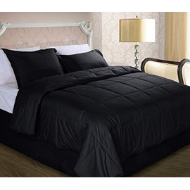 Cottonpure Sustainable Cotton Filled Medium Warmth Breathable Hypoallergenic Comforter, Black, Full/Queen
