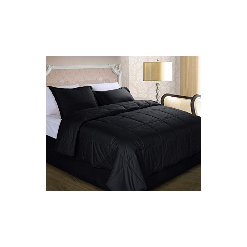 Cottonpure Sustainable Cotton Filled Medium Warmth Breathable Hypoallergenic Comforter, Black,