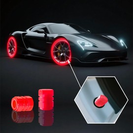 Luminous Tire Valve Stem Caps for Car, 5PCS Fluorescent Glow in The Dark Air Caps Cover, Illuminated Corrosion Resistant Tire Pressure Caps, Universal for Cars, Trucks, SUVs, Motorcycles, Bikes (Red)