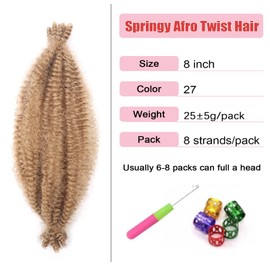 8 Inch Marley Twist Braiding Hair 3 packs Pre Separated Springy Afro Twist Hair Soft Synthetic Crochet for Distressed Faux Locs Spring Twist Hair Extensions for Women (8inch, 27-3)